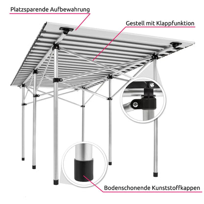  Tectake Camping Klapptisch Aus Aluminium Inkl. Tasche 140x70x70cm - Grau