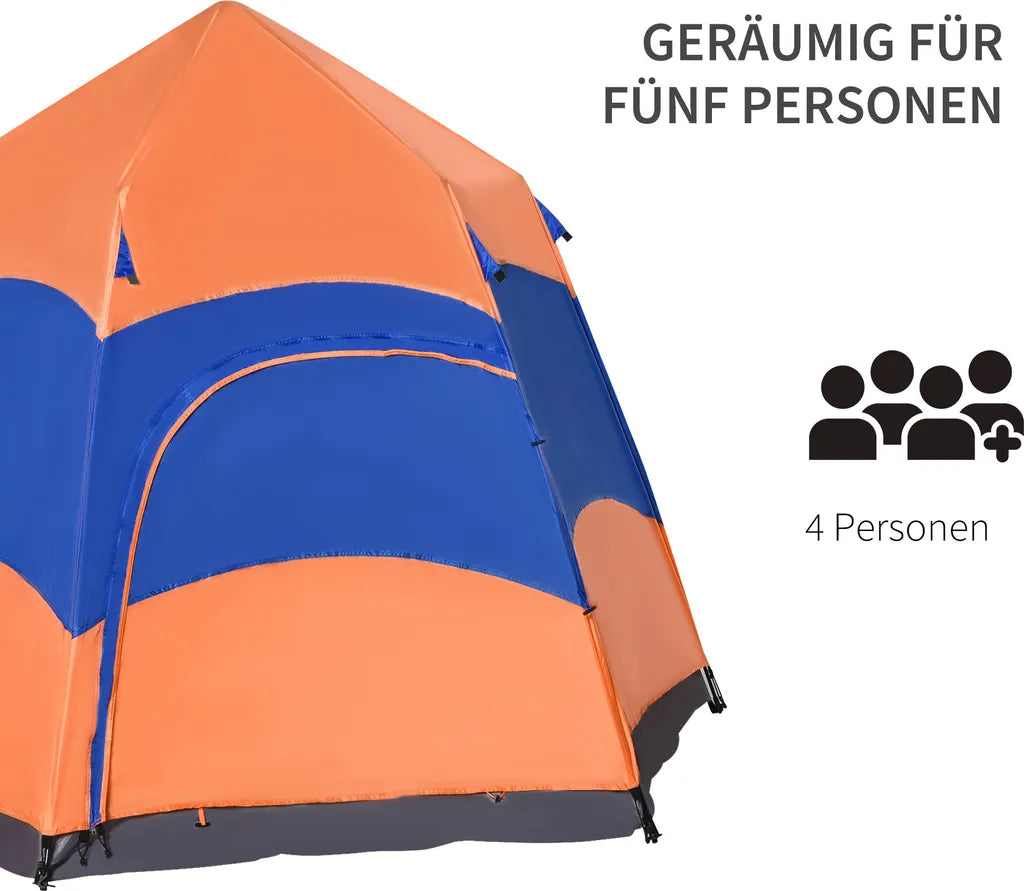 OUTSUNNY Quick-Up-Zelt Doppelwandzelt Outdoor Familienzelt Pop-Up Für 4–6 Personen 4 Jahreszeiten Wasserdicht