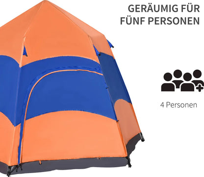 OUTSUNNY Quick-Up-Zelt Doppelwandzelt Outdoor Familienzelt Pop-Up Für 4–6 Personen 4 Jahreszeiten Wasserdicht