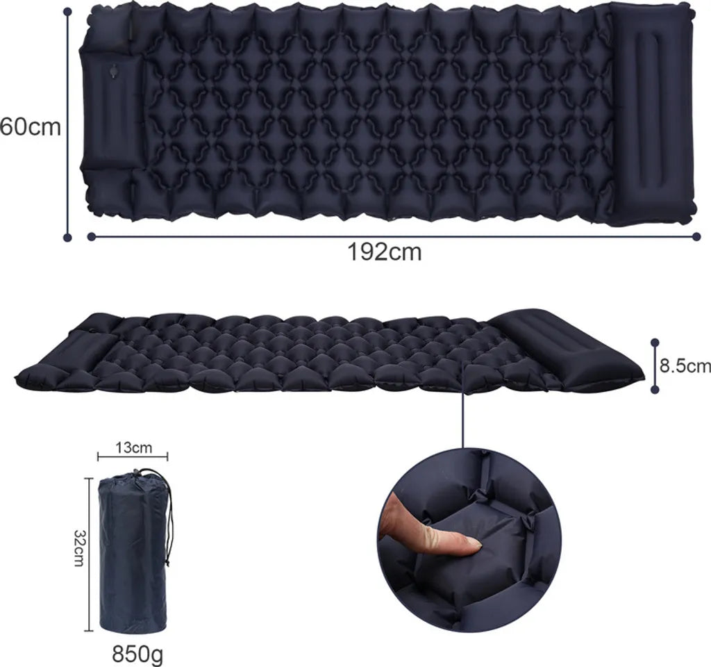  Jiubiaz Camping Isomatte, Kompakte, Selbstaufblasende Schlafmatte Mit Leichtem, Feuchtigkeitsbeständigem Kissen, 192 X 60 X 8.5 Cm, Navy Blau
