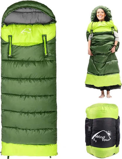  Outdoor Camping Schlafsack-Leicht,Kompakt,Wasserdicht,Warm Für 3-4 Jahreszeiten,Spleißbarer Schlafsack Für Camping,Wandern Und Bergsteigen,Grün,Reißverschluss Links