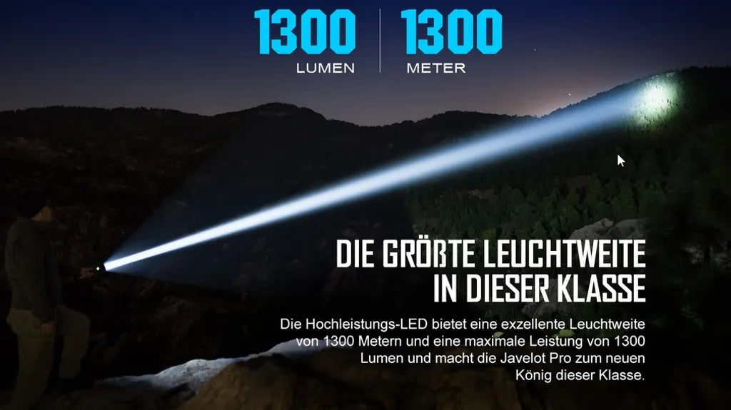  OLIGHT JAVELOT TURBO NW LED Taschenlampe USB Aufladbar MCC3 Magnetisches Ladeskabel 1300 Lumen 1300 Meter Leuchtweite Wasserdicht 4 Lichtmodi