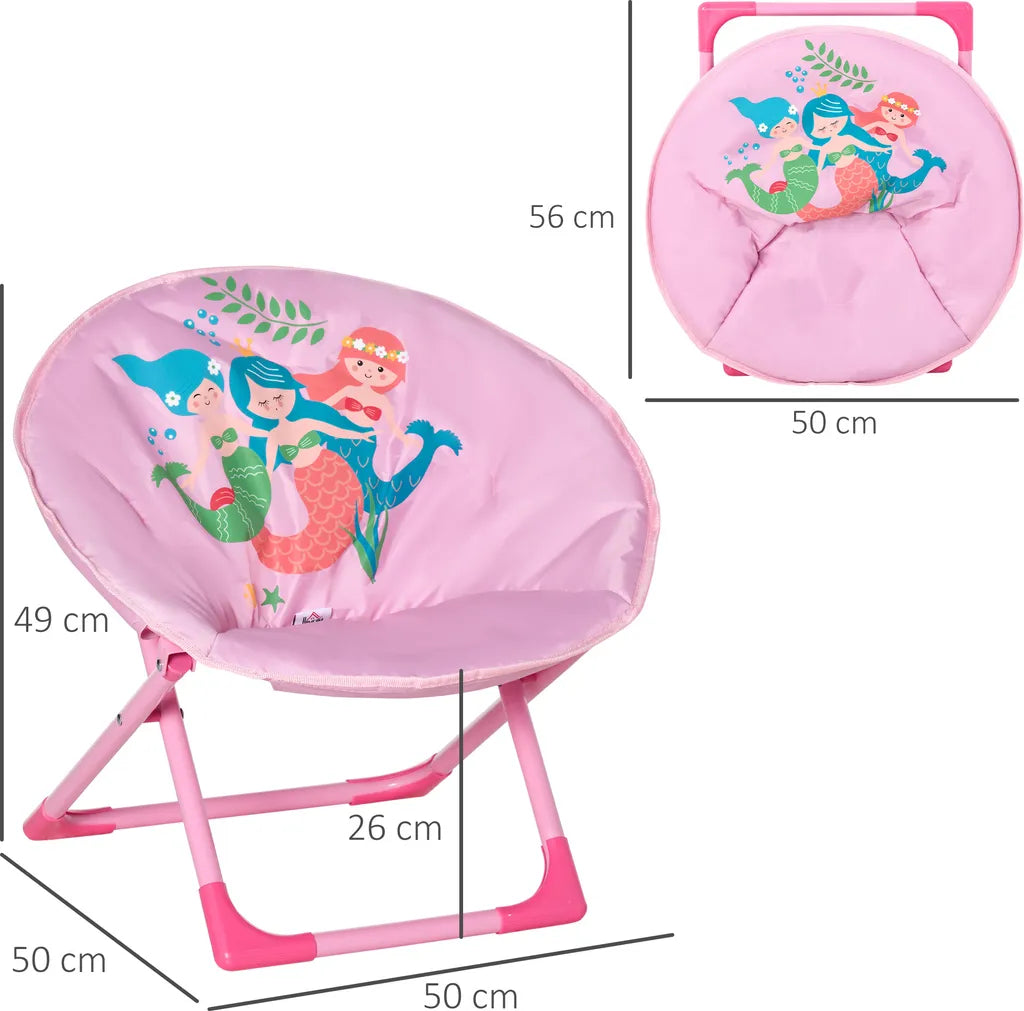  HOMCOM Moonchair Campingstühle Kinder Mondstuhl Faltbar Kinder-Klappsessel Klappbar In-& Outdoor Leicht Zu Tragen Für Kleinkind Mädchen Junge Stahl Rosa Ø50 X 49H Cm