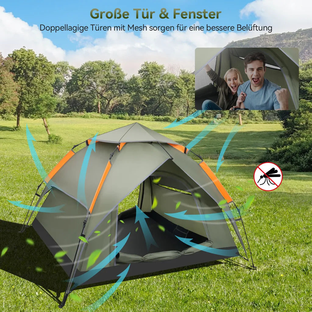  Puluomis Campingzelt Zelt Kuppelzelt Familienzelt Für 3-4 Personen Outdoor Camping Grün 210 X 180 X 105 Cm