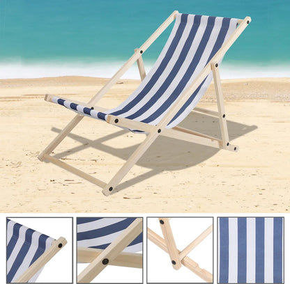  Karpal Klappbar Holzliegestuhl Campingstuhl Abnehmbarem Strandliege Fuer Den Garten, Terrasse Und Balkon 120 Kg Max.(Blau-Weiss-gestreift)