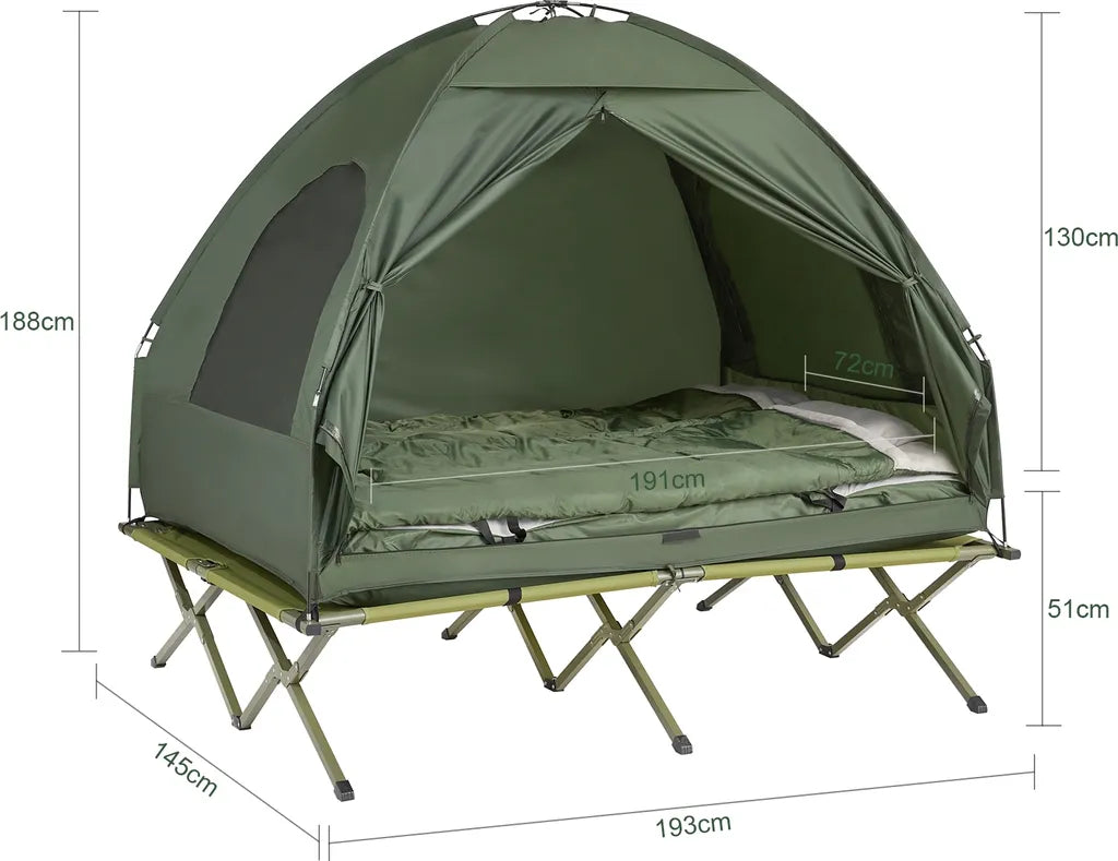  SoBuy OGS32-L-GR Feldbett 4in1-Zelt Mit Campingliege Schlafsack Luftmatratze Und Zubehör Campingzelt 2 Personen