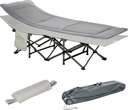  Outsunny Campingbett Klappbar Feldbett Klappbett Mit Kopfkissen Seitentasche Matratze Gästebett Bis 150 Kg Belastbar Reisen Outdoor Oxford Hellgrau 188 X 64,5 X 53 Cm