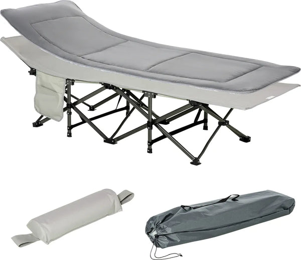  Outsunny Campingbett Klappbar Feldbett Klappbett Mit Kopfkissen Seitentasche Matratze Gästebett Bis 150 Kg Belastbar Reisen Outdoor Oxford Hellgrau 188 X 64,5 X 53 Cm