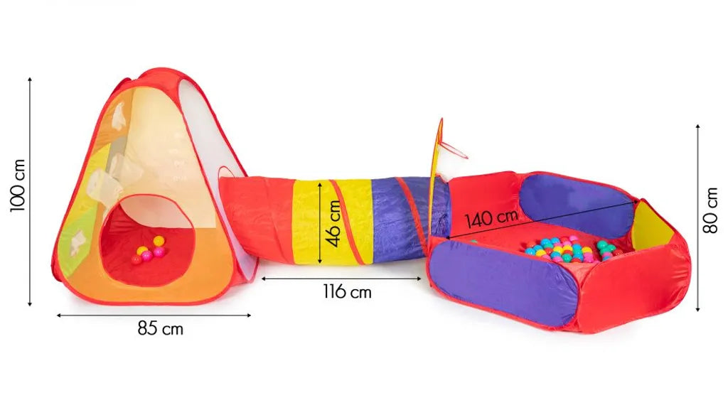  COIL Kinderspielzelt, Spielzelt - Trockenpool + 100 Bälle, Kinderzelt Mit Kriechtunnel, Bällebad, Teilhaus, Spielhaus, Mehrfarbig