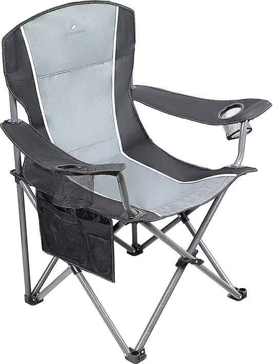  ALPHA CAMP Campingstuhl Faltbar Klappstuhl Gepolstert Mit Getränkehaltern Angelstuhl Mit Armlehnen Bis 160kg Outdoorstuhl Schwarzgrau