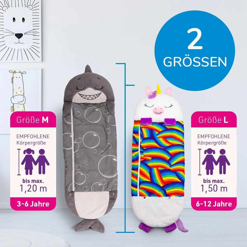  Happy Nappers Hai Grau | Medium 3-6 Jahre | Spielen - Kuscheln- Schlafen | Flauschiger Kinderschlafsack | 4 Motive | 2 In 1 Kuscheltierschlafsack & Kissen Für Mädchen Und Jungen