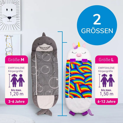  Happy Nappers Hai Grau | Medium 3-6 Jahre | Spielen - Kuscheln- Schlafen | Flauschiger Kinderschlafsack | 4 Motive | 2 In 1 Kuscheltierschlafsack & Kissen Für Mädchen Und Jungen