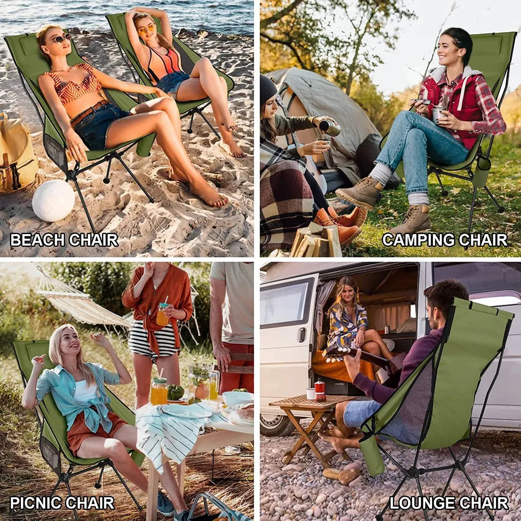  Faltbar Campingstuhl Mit Langer Rückenlehne Und Tragetasche Für Outdoor, Angeln, Wandern, Picknick