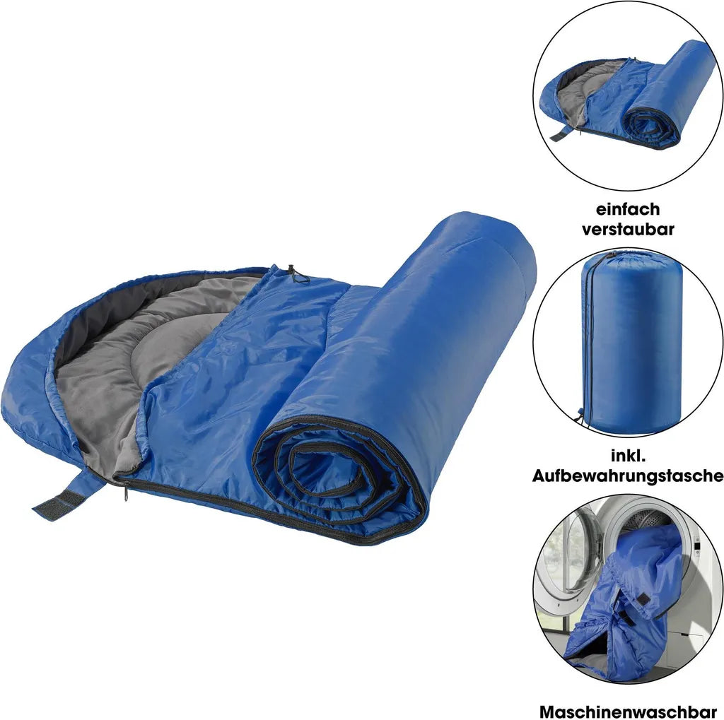  Deckenschlafsack XXL Blau Polyester 220x85 Mit Kapuze Füllung 200g/m²
