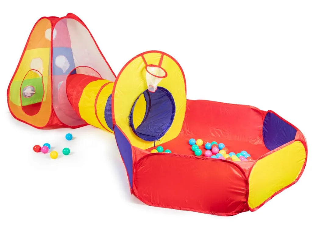  COIL Kinderspielzelt, Spielzelt - Trockenpool + 100 Bälle, Kinderzelt Mit Kriechtunnel, Bällebad, Teilhaus, Spielhaus, Mehrfarbig