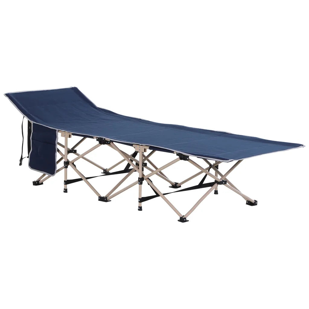  Outsunny Feldbett Mit Aufbewahrungstasche, Faltbares Campingbett, Campingliege, Inkl. Tragetasche, Stahl Oxford, Blau, 190 X 68 X 52 Cm