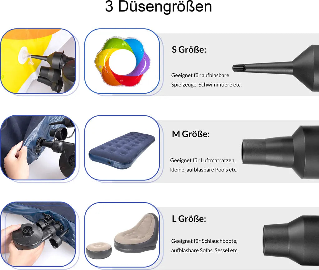  Elektrische Luftpumpe Elektropumpe Inkl. 3 Aufsätze 230V 50 Watt Multifunktional 2 In 1 Luftmatratze Luftballon