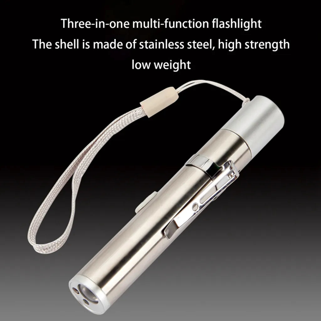  3-in-1-Mini-Taschenlampe Multifunktions-USB-wiederaufladbare LED-UV-Taschenlampe Violett Gefälschter Lampenstift Helle Outdoor-Taschenlampe