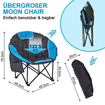  KAHOO Campingstuhl Tragbarer Moon Chair, Campingstuhl Mit Tragetasche, Gepolsterter Sitz, Blau