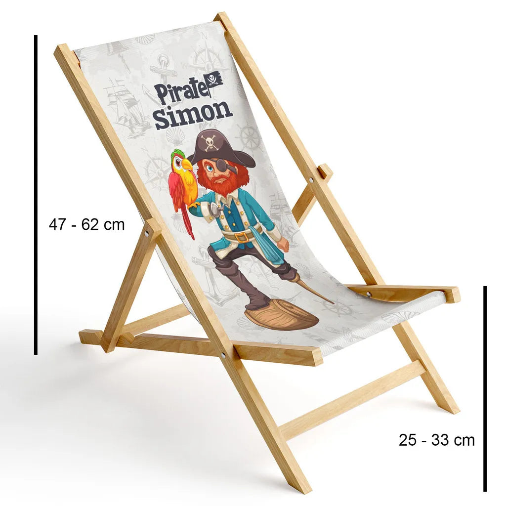  Kinder Holz-Liegestuhl Personalisierbar Klappbar Klappliegestuhl Sonnenliege Strandstuhl Wechselbezug Motiv Pirat [119]