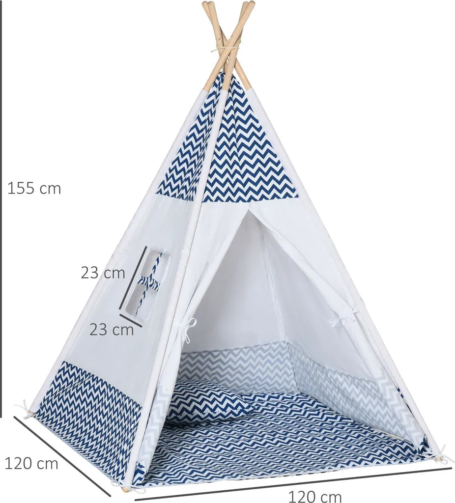  HOMCOM Tipi Zelt Spielzelt Kinderzelt Mit Kissenmatratze Kinderzimmer Teepee Zelt Outdoor Indoor Faltbare Kinder Spielzelte Spielhaus Weiß 120 X 120 X 155 Cm