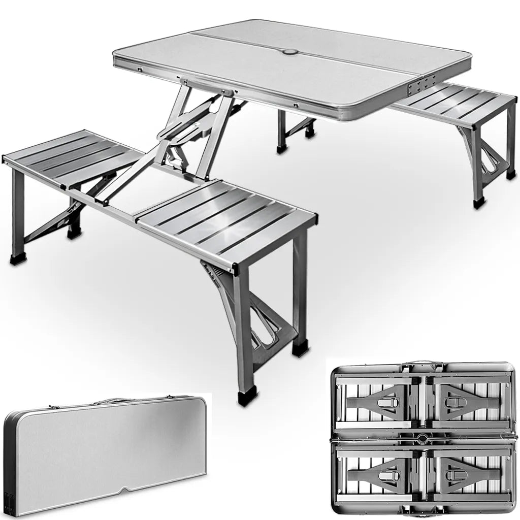  Deuba Alu Campingtisch Mit 4 Stühlen Klappbar Koffertisch Sonnenschirmhalter Tragegriff Sitzgruppe Camping Tisch Set
