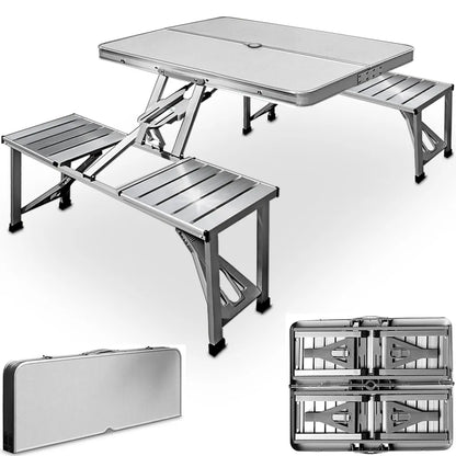  Deuba Alu Campingtisch Mit 4 Stühlen Klappbar Koffertisch Sonnenschirmhalter Tragegriff Sitzgruppe Camping Tisch Set