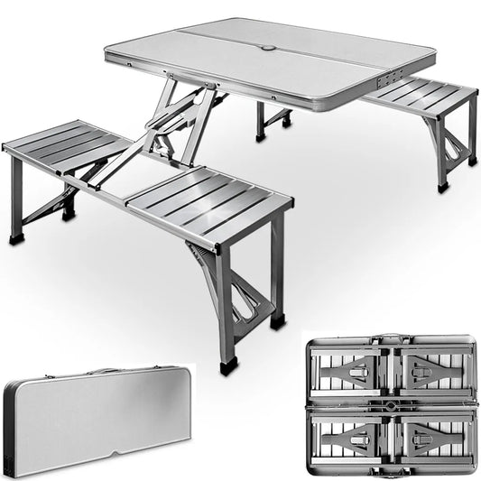  Deuba Alu Campingtisch Mit 4 Stühlen Klappbar Koffertisch Sonnenschirmhalter Tragegriff Sitzgruppe Camping Tisch Set