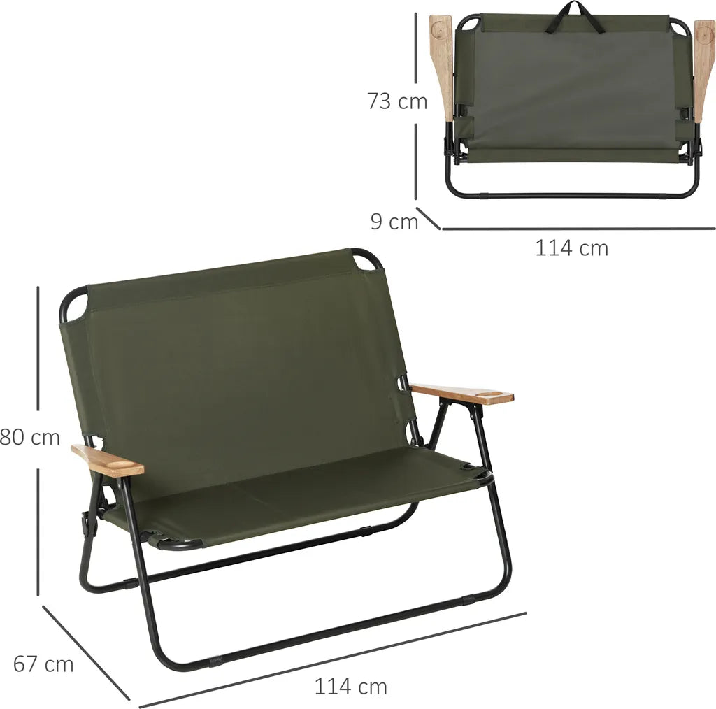  Outsunny Campingstuhl 2-Sitzer Klappbar Tragbar Gartenstuhl Regiestuhl Klappstuhl Mit Getränkehalter Für Outdoor Picknick Wandern Max. Belastung 160 Kg Grün 141 X 67 X 80 Cm