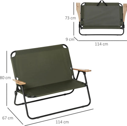  Outsunny Campingstuhl 2-Sitzer Klappbar Tragbar Gartenstuhl Regiestuhl Klappstuhl Mit Getränkehalter Für Outdoor Picknick Wandern Max. Belastung 160 Kg Grün 141 X 67 X 80 Cm