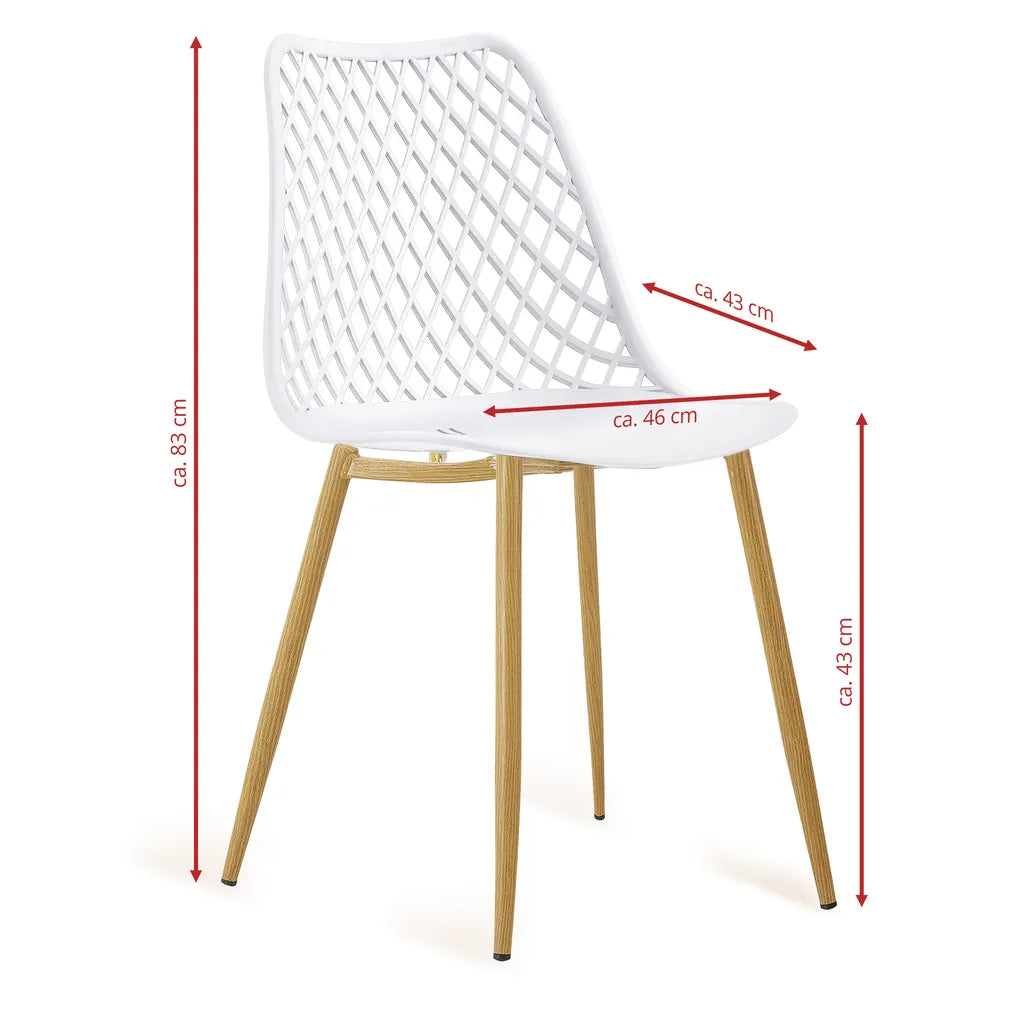  Moderner Gartenstuhl Im Eleganten Kunststoff-Design - Bequemer Terrassenstuhl In 5 Farbvariationen- Pflegeleichte Esstischstühle Mit Metallbeinen In Holzoptik Für Den Außen- Und Innenbereich, Farbe:Weiß, Menge:1 St.