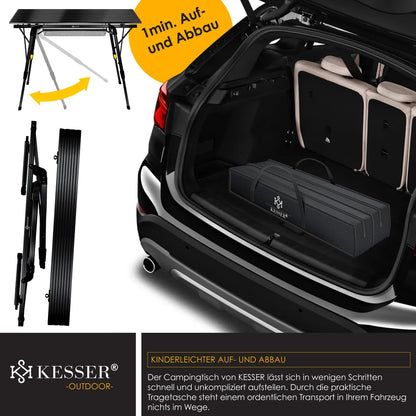  KESSER® Campingtisch Faltbar Klapptisch Camping Tisch Mit Aluminiumrahmen Aufrollbare Tischplatte Falttisch Klappbar Mit Höhenverstellung Inkl. Tragetasche Mit Trageband 90 X 53cm - Bis 30 Kg, Farbe:Schwarz