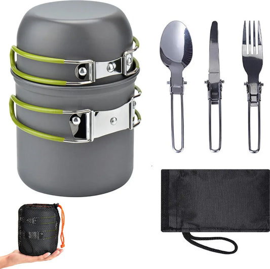  Camping Kochgeschirr Set, Tragbar Rucksackreisen Outdoor Wandern Camping Mini Gaskocher Topf