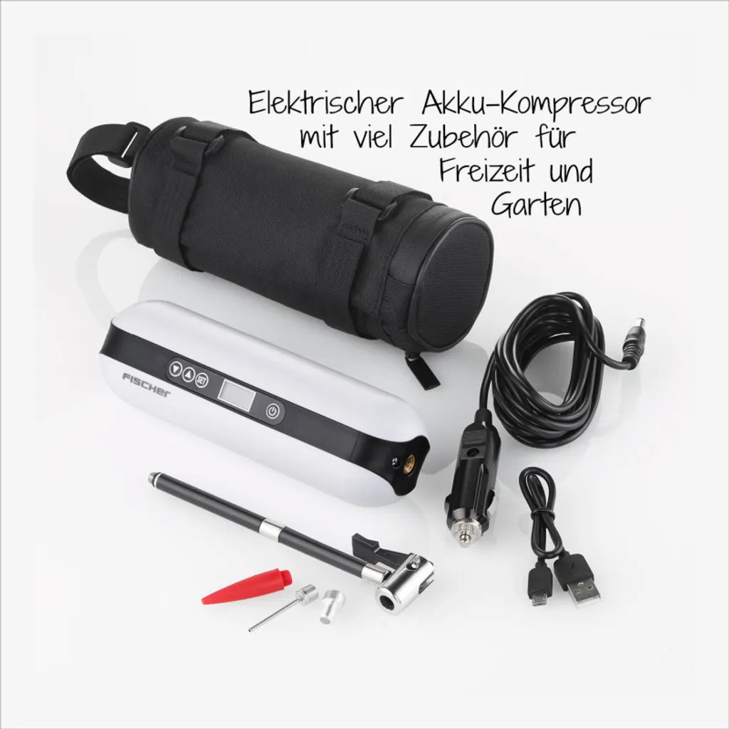  FISCHER Akku-Kompressor Mit Powerbank Und LED-Taschenlampe