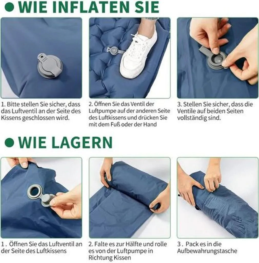  Isomatte Camping Aufblasbar,9cm Dicke Isomatten Ultraleicht Mit Kissen Isomatte Selbstaufblare Schlafmatte,wasserdichte & Faltbare