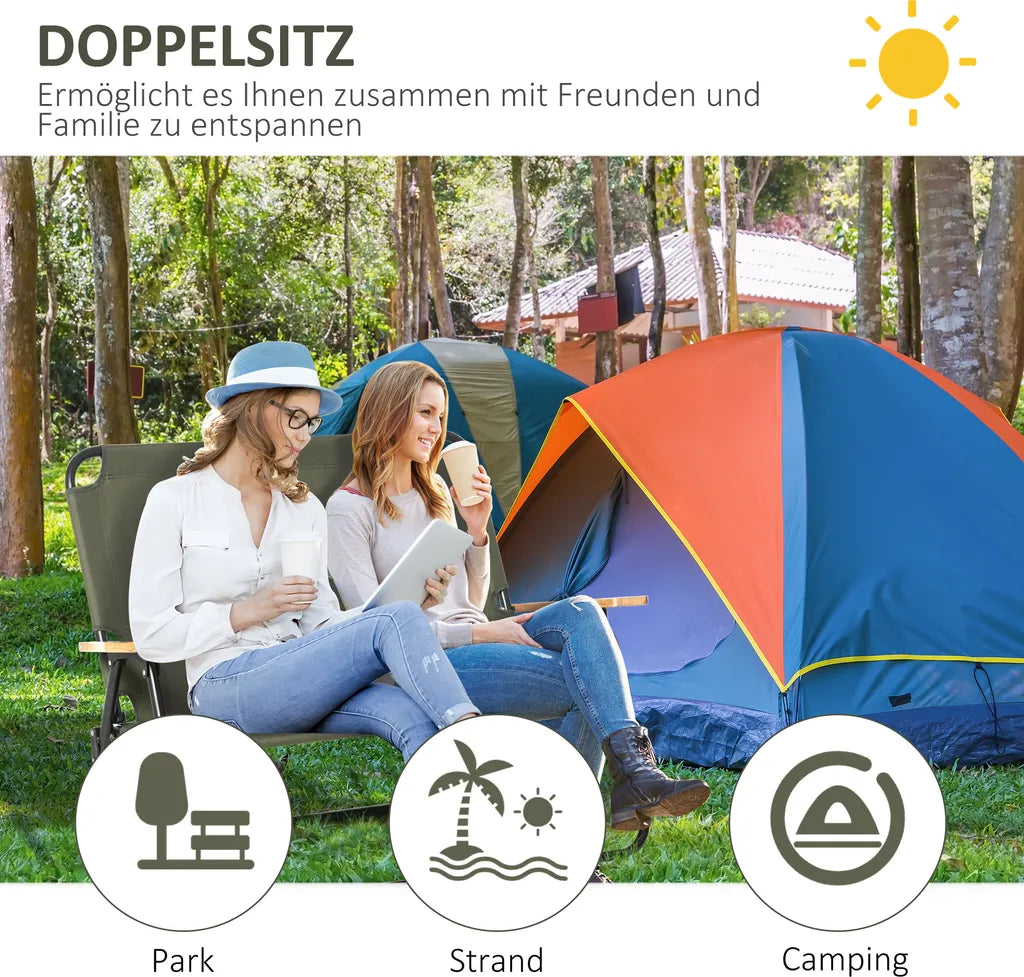  Outsunny Campingstuhl 2-Sitzer Klappbar Tragbar Gartenstuhl Regiestuhl Klappstuhl Mit Getränkehalter Für Outdoor Picknick Wandern Max. Belastung 160 Kg Grün 141 X 67 X 80 Cm
