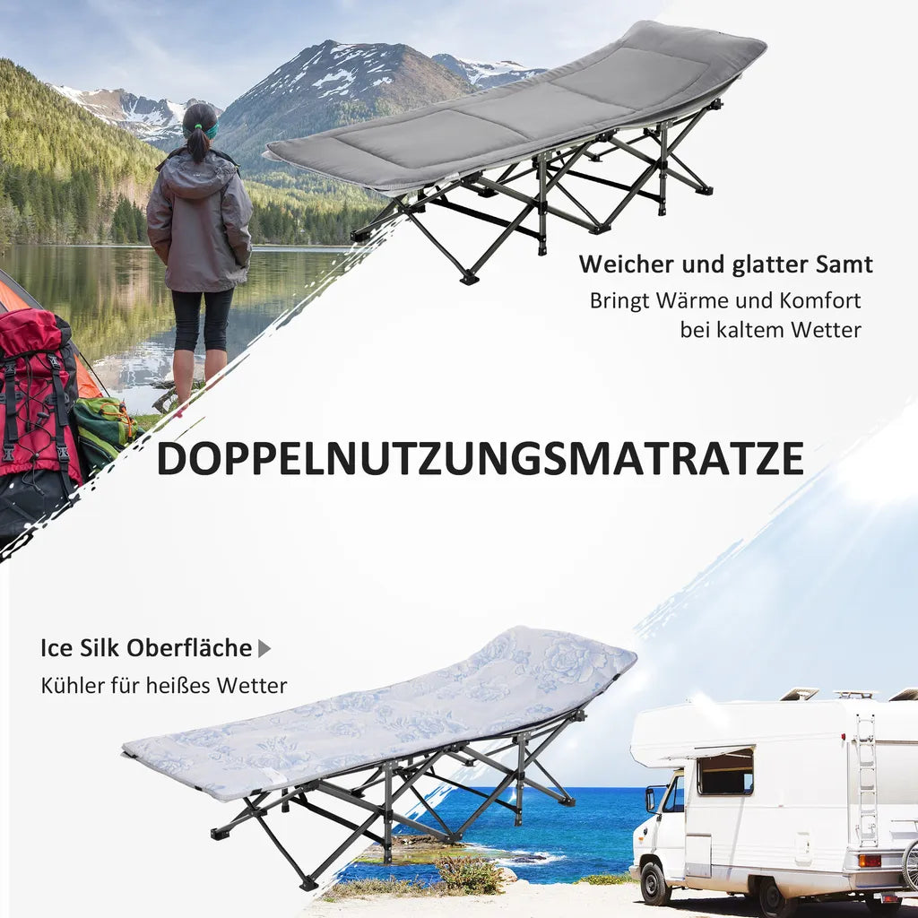  Outsunny Campingbett Klappbar Feldbett Klappbett Mit Kopfkissen Seitentasche Matratze Gästebett Bis 150 Kg Belastbar Reisen Outdoor Oxford Hellgrau 188 X 64,5 X 53 Cm