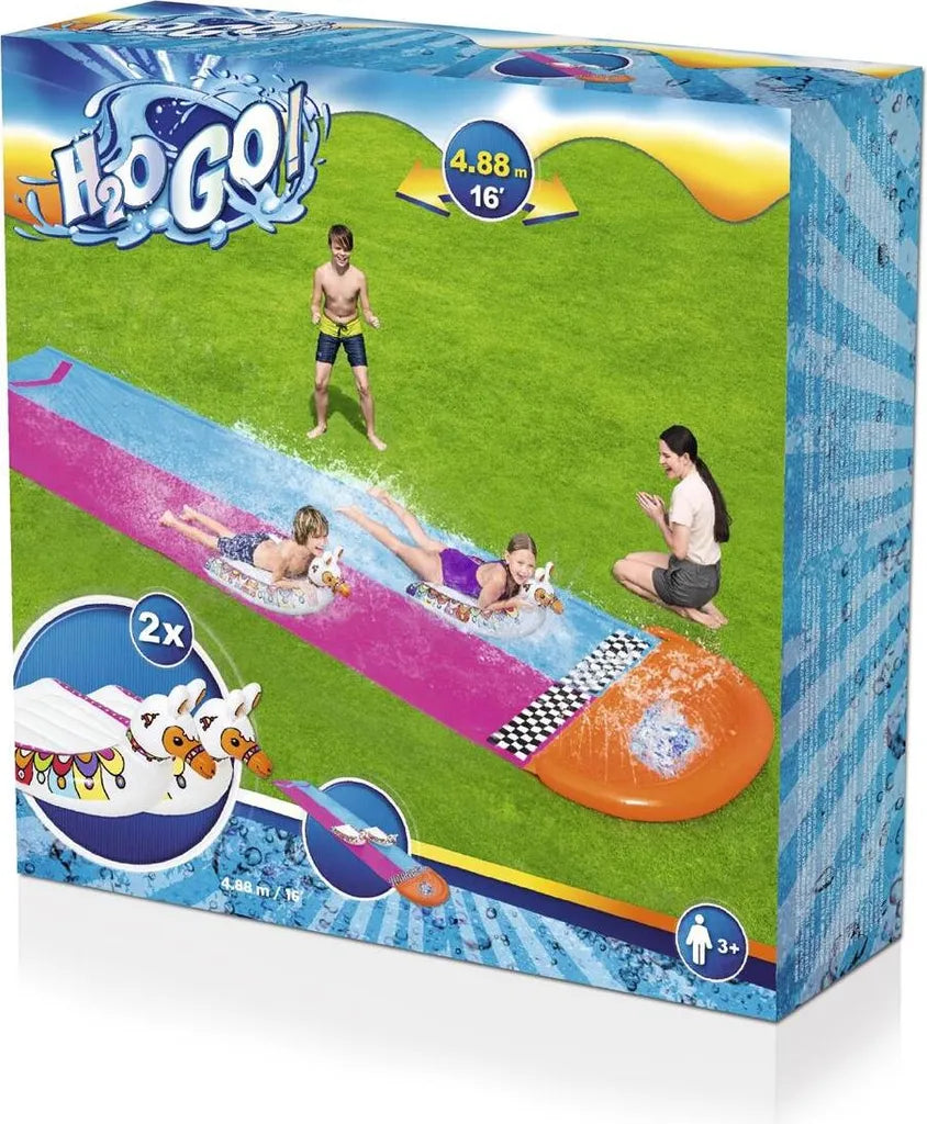  Bestway Sport H2OGO!™ 2er-Wasserrutsche Mit Aufblasbaren Lama-Schwimmtieren 488 Cm Wasserspielzeug Wasserspaß 0
