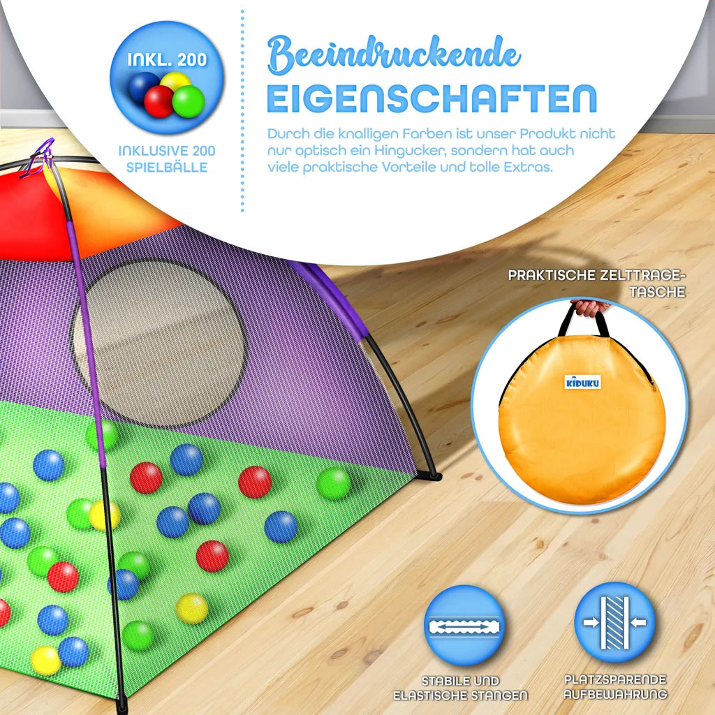  KIDUKU Spielzelt + 200 Bälle + Tunnel + Tasche Kinderzelt Bällebad Babyzelt