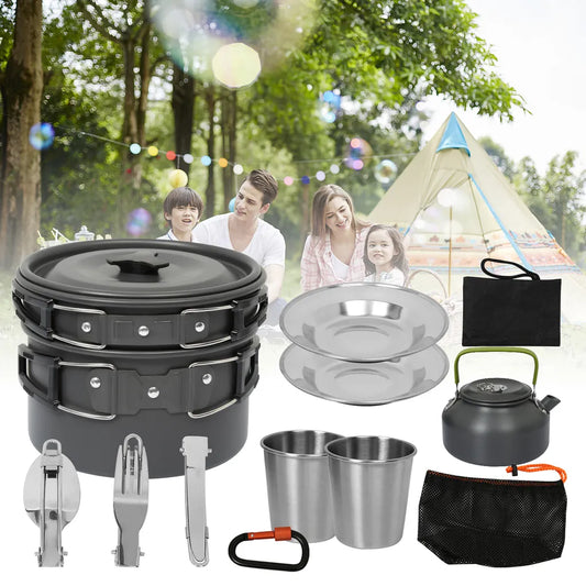  EINFEBEN 12x Camping Kochgeschirr Campinggeschirre 2-3Person Faltbare Wasserflasche 800ml Löffel Kochset