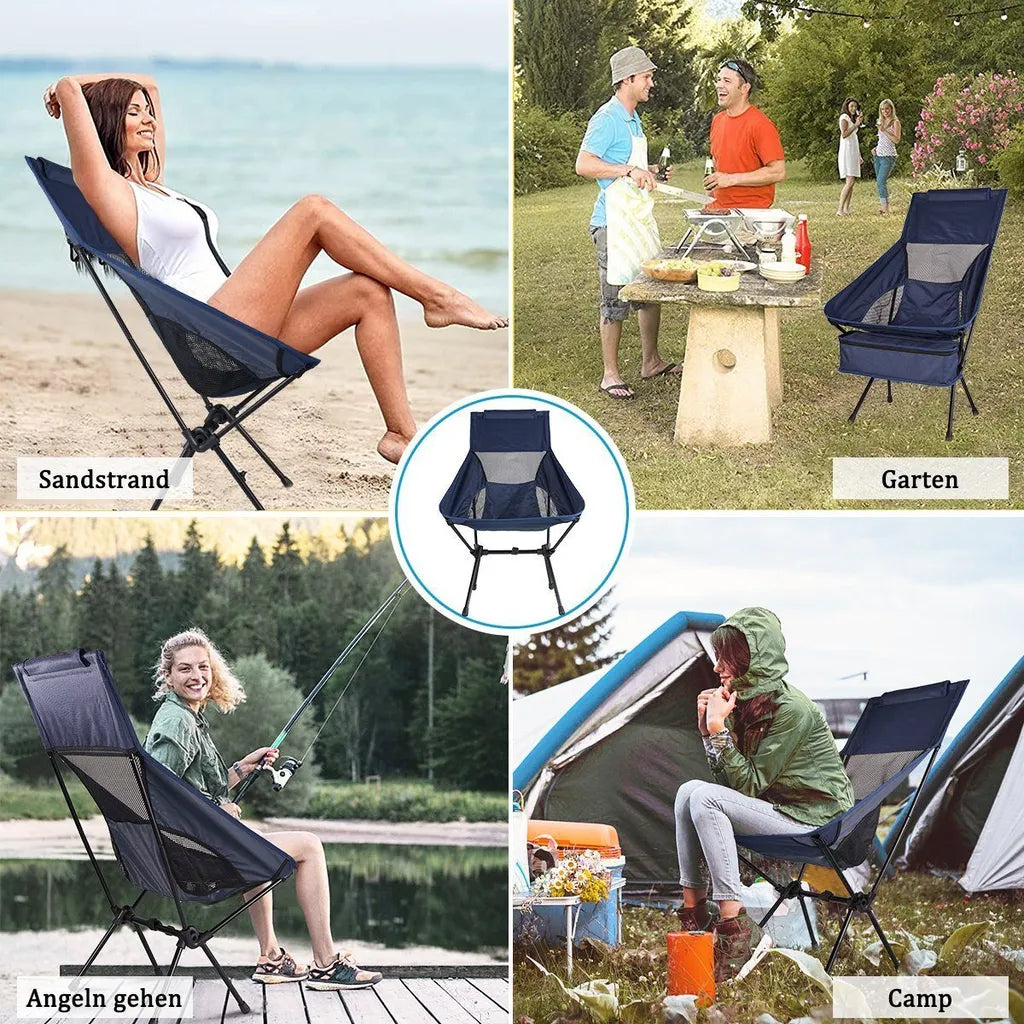  Campingstühle, Klappbarer Campingstuhl Mit Hoher Rückenlehne Und Tragetasche, Angelstuhl Für Sport Picknick Strand Wandern Camping, Klapp Stuhl Bis 130KG Belastbar