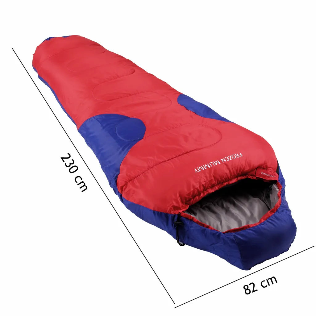  Monzana Schlafsack FROZEN MUMMY Mumienschlafsack 230x82cm Von -21°C Bis 2°C Deckenschlafsack Campingschlafsack Farbwahl, Farbe:dunkelblau-dunkelrot
