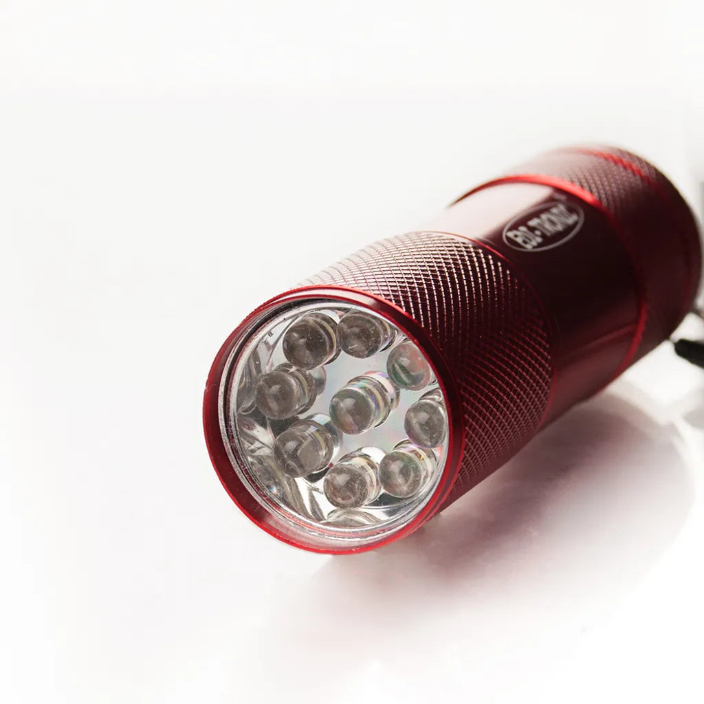  Taschenlampe 9 LED´s Rot Inkl. Batterien - LED Lampe Alu Leuchte Licht