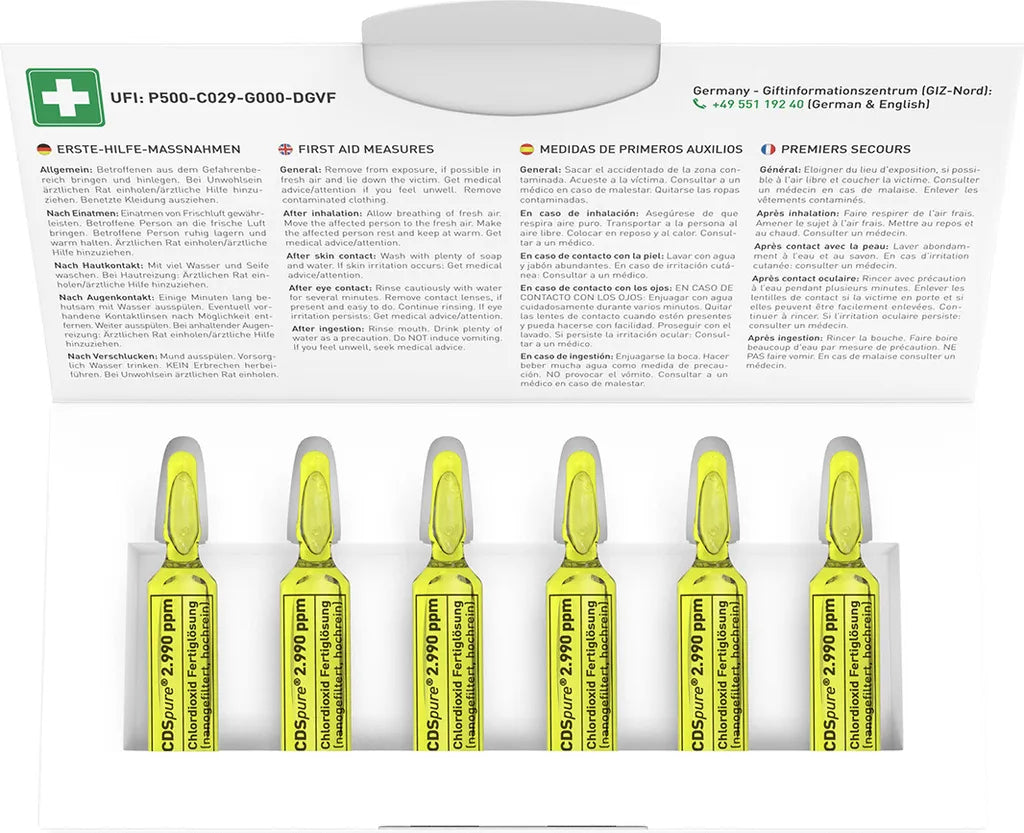  AQUARIUS Pro Life ® - CDSpure 6x5ml I Nanogefiltert & Hochrein I Chlordioxid-Fertiglösung (0,299%) In Klarglas Ampullen I 5 Jahre Ungekühlt Haltbar I 2990ppm I CDL Tropfen I Premium CDS I Das Original