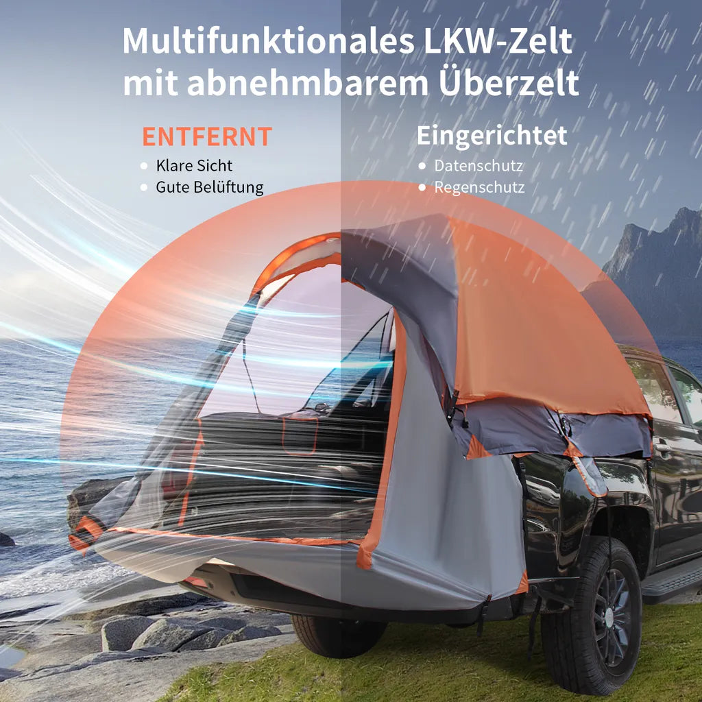  COSTWAY LKW-Zelt 2 Personen LKW-Bett-Zelt Campingzelt Mit Tragetasche Für Camping, Wandern, Outdoor, Orange Und Silber 265x178x100cm