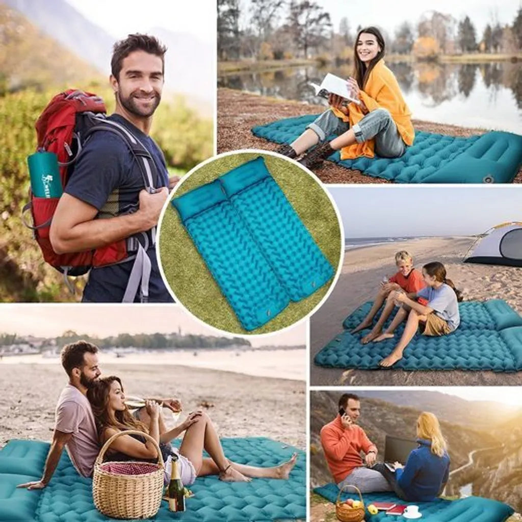  Isomatte Camping Aufblasbar, 9cm Dicke Isomatten Camping Ultraleicht Mit Kissen Isomatte Selbstaufblare Schlafmatte, Wasserdichte & Faltbare
