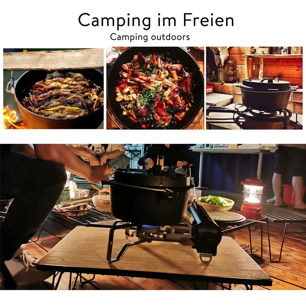 Mucola Gusseisen Feuertopf Gusstopf Inkl. Deckelgriff 2in1 Kochtopf & Pfanne 4,2L Dutch Oven Potjie Camping Kochgeschirr