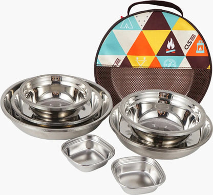  CLS 22-teiliges Tragbares Essteller-Set, Camping-Geschirr-Set, Polierter Edelstahl, Schš¹sseln, Suppent?pfe Mit Aufbewahrungstasche Fš¹r Das Kochen Im Freien, Camping, Picknick, Grillen