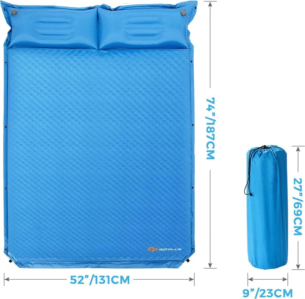  COSTWAY 2 Personen Campingmatte Mit Kissen Isomatte Selbstaufblasend Camping Matratze Für Camping Wandern Strand & Reisen 186x130x4cm