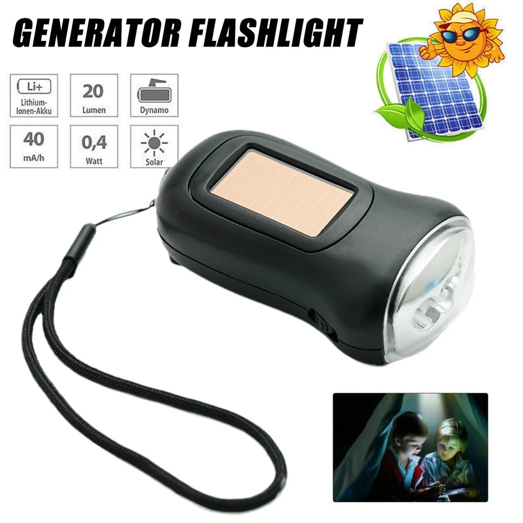  2x Solar LED Taschenlampe Wiederaufladbare Handkurbel Dynamo Camping Notfalllampe